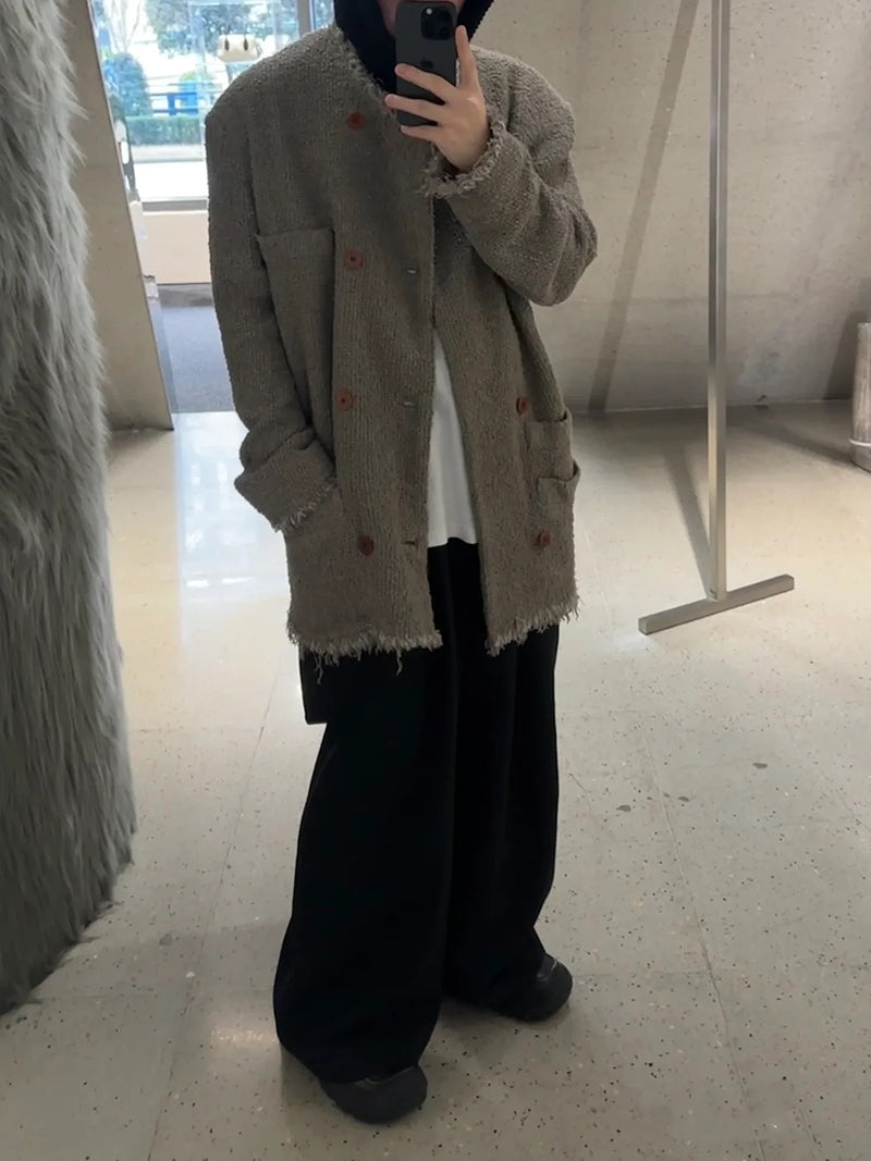 Magliano Hand-Distressed Knit Cardigan - Raw-Hem Bouclé Button-Up Unisex Coat