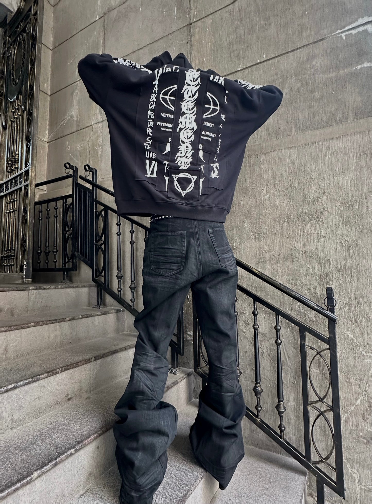 Vetements 24FW Oversized Hoodie J’adore Hardcore Patchwork Garments Black Patched Logo