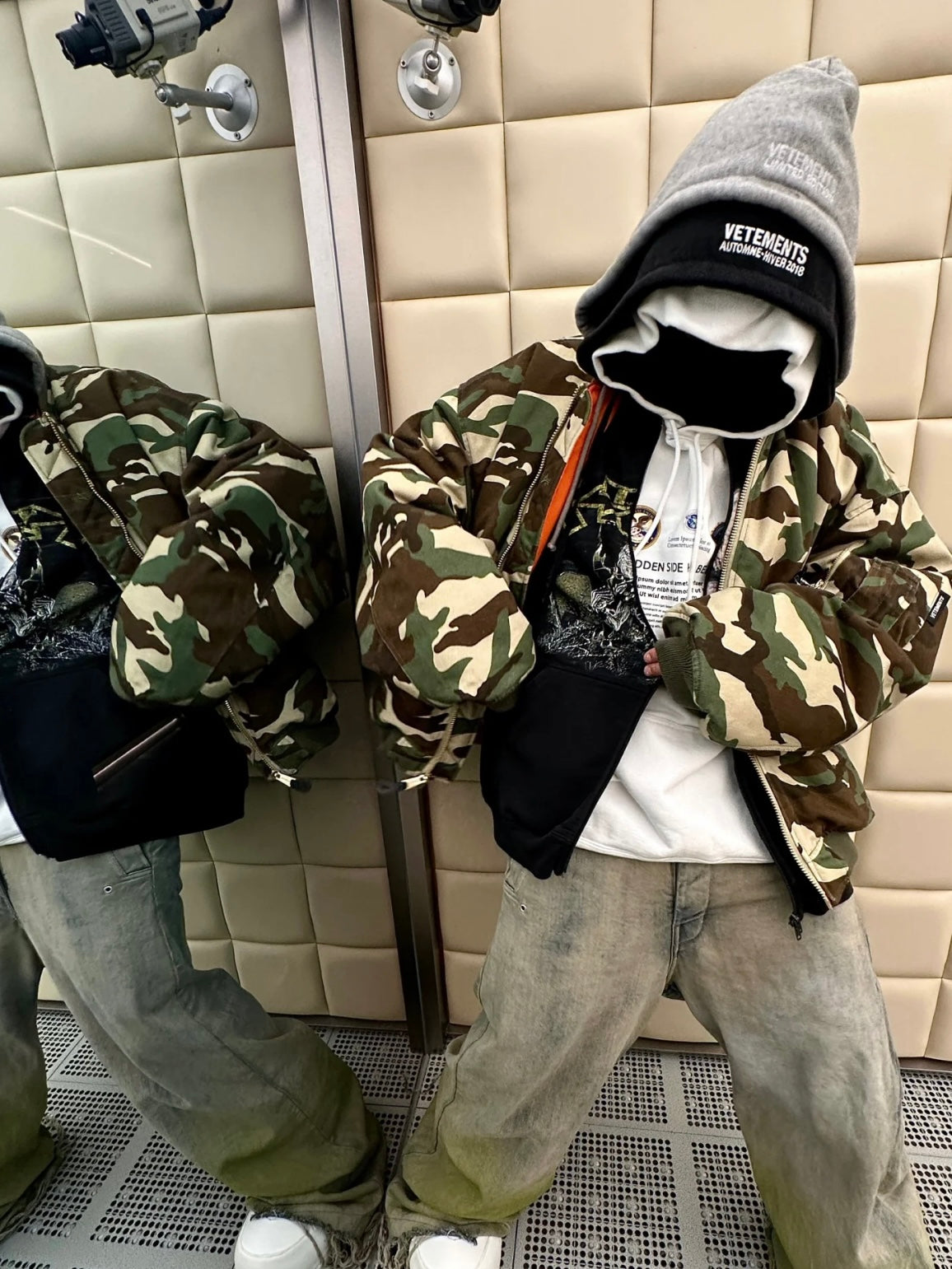 Vetements Reversible Dual-Sided Camouflage Hooded Bomber Jacket