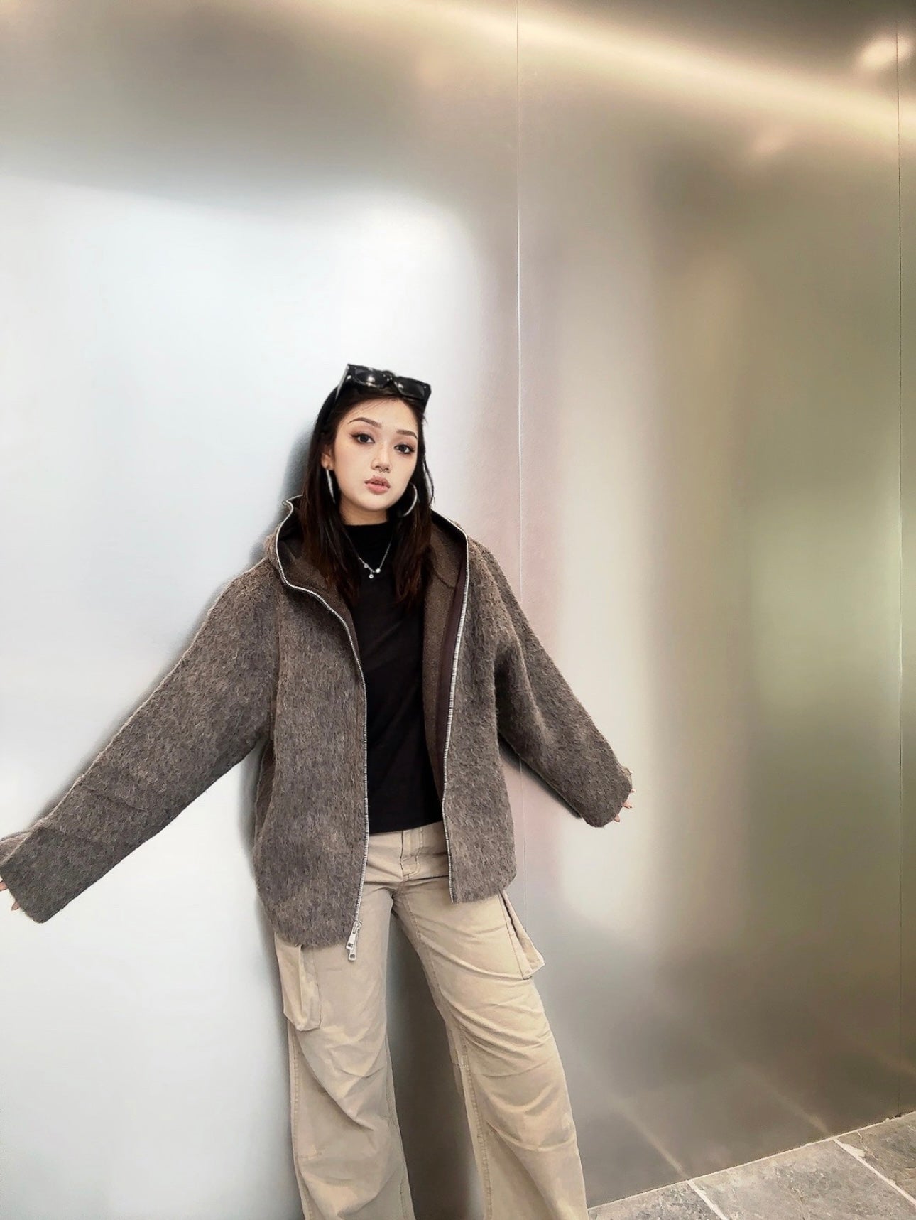Self-made Our Legacy Grey Mohair Zip Cardigan – Wool Blend Relaxed Hooded Knit