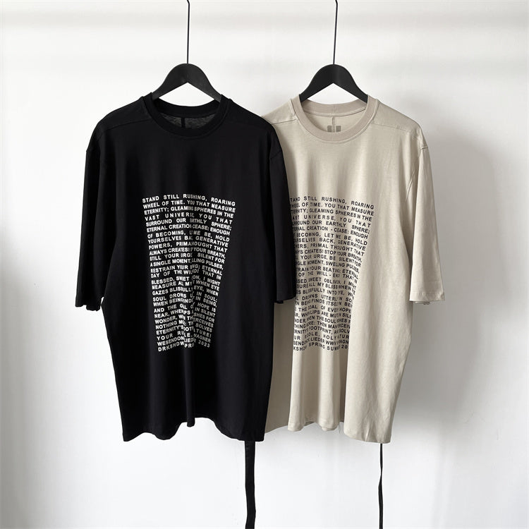 Self-made Dark Avant-garde Rick Owen Slogan RO Print Oversized Short Sleeve Tee