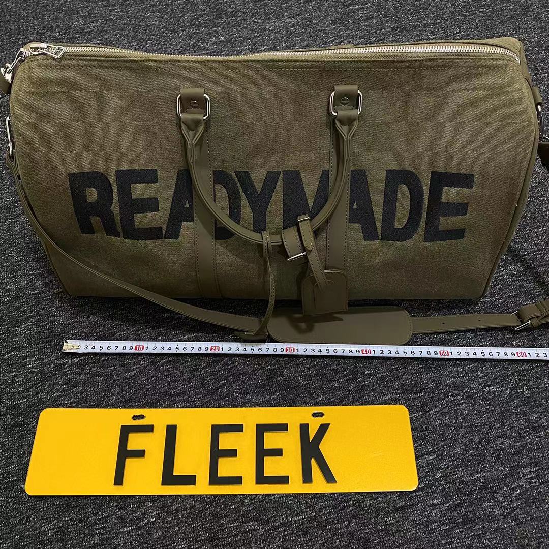 Readymade Overnight Bag - Army Green Canvas Embroidered Travel Bucket Gym Bag