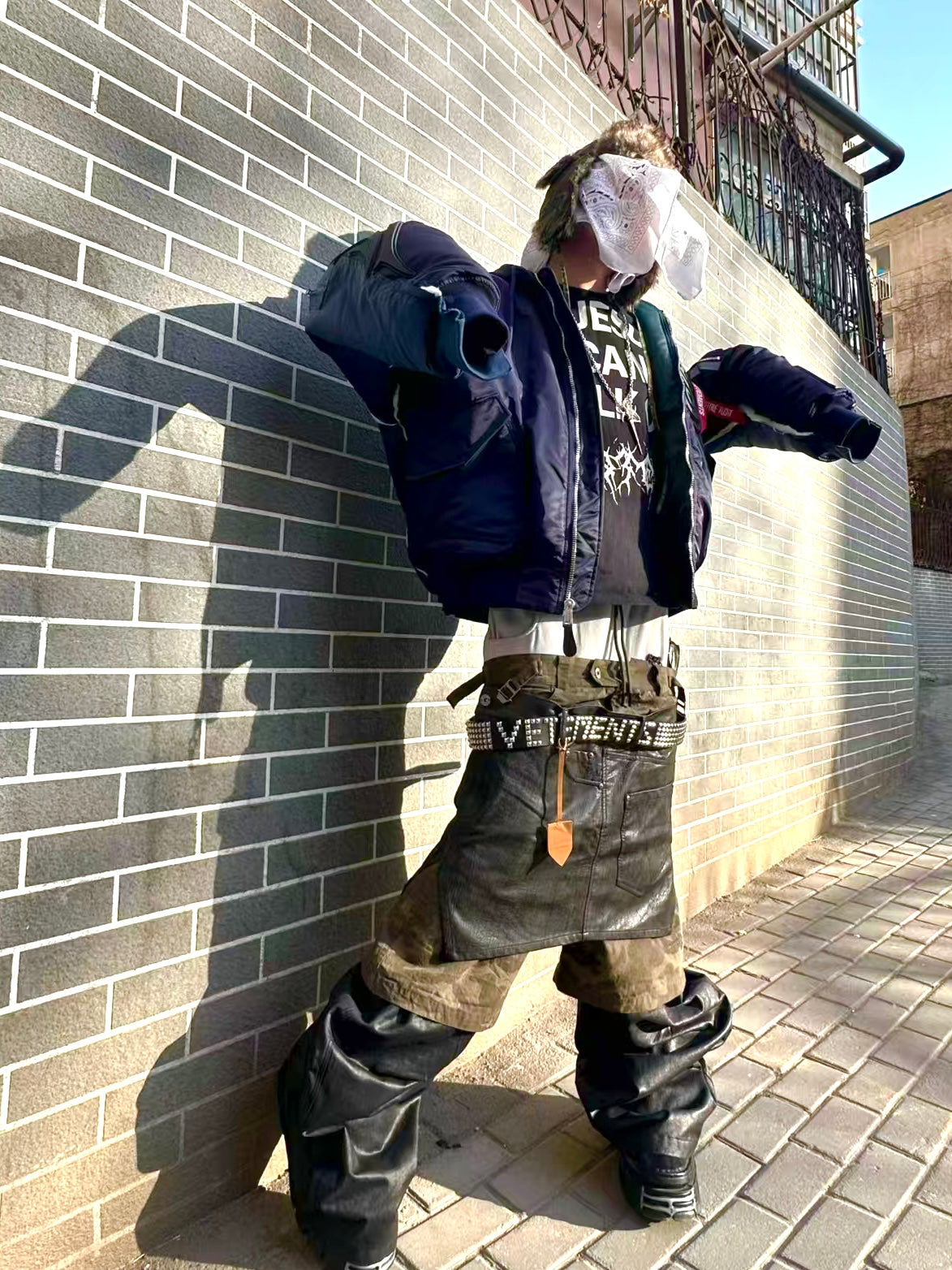Custom-made 19AW Alpha Industries Vetements Tribal Bomber Blue Padded Jacket