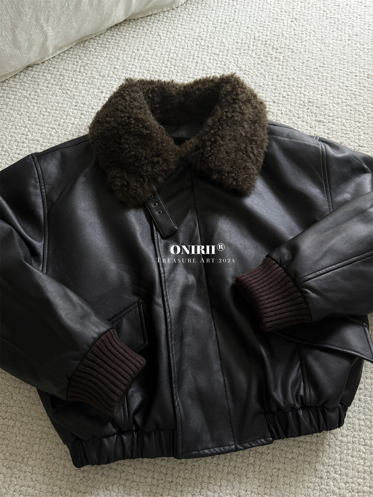 Heavyweight Le*maire Quilted Jacket Imported Lamb Wool Collar Gray-Black Padded Coats