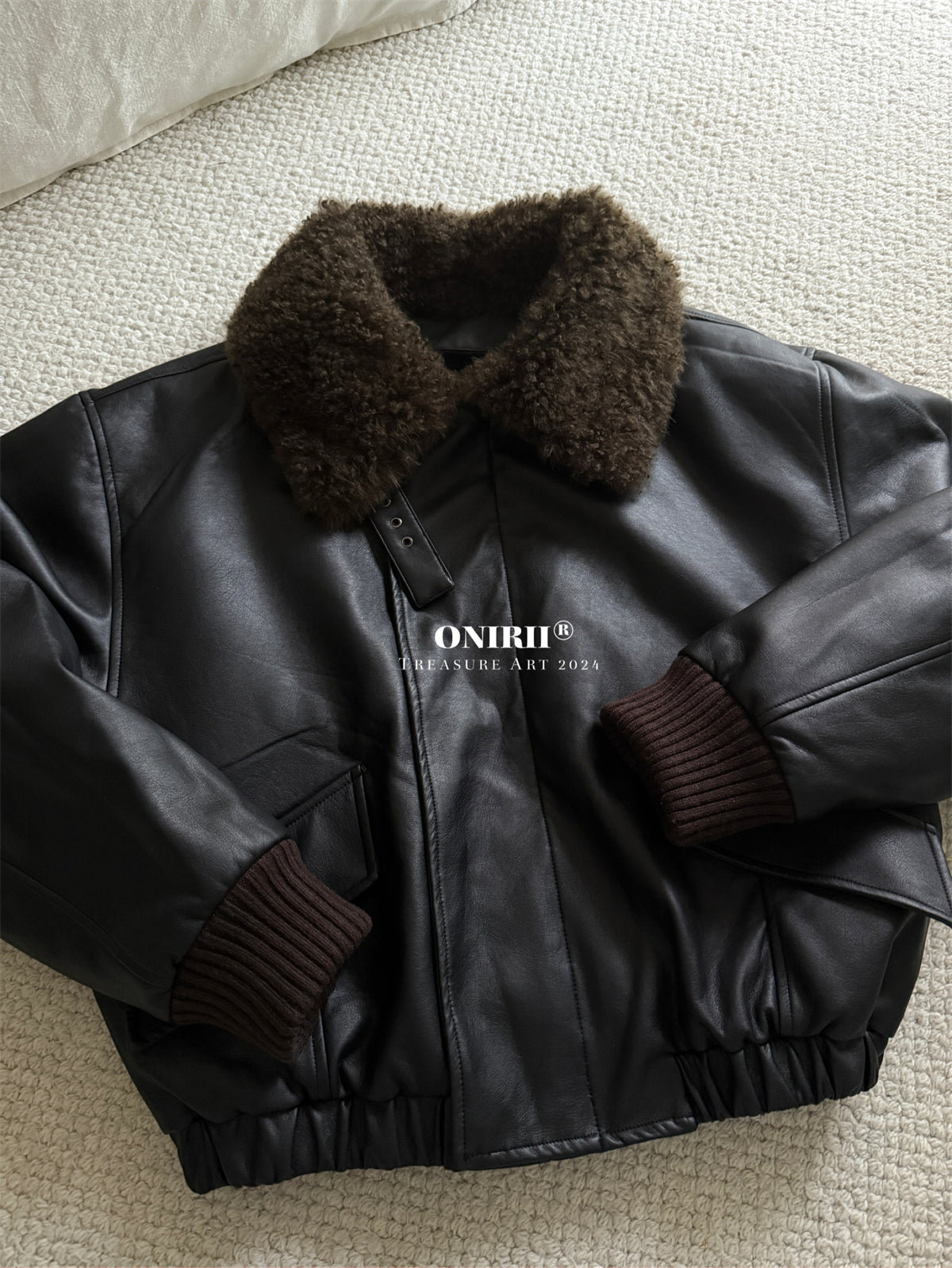 Heavyweight Le*maire Quilted Jacket Imported Lamb Wool Collar Gray-Black Padded Coats
