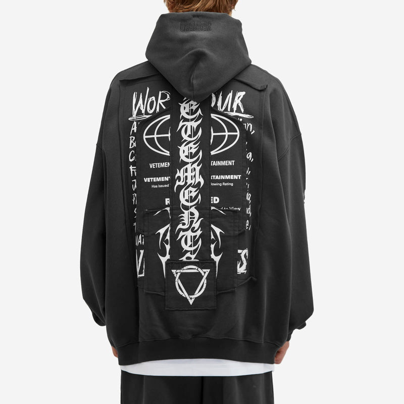 Vetements 24FW Oversized Hoodie J’adore Hardcore Patchwork Garments Black Patched Logo