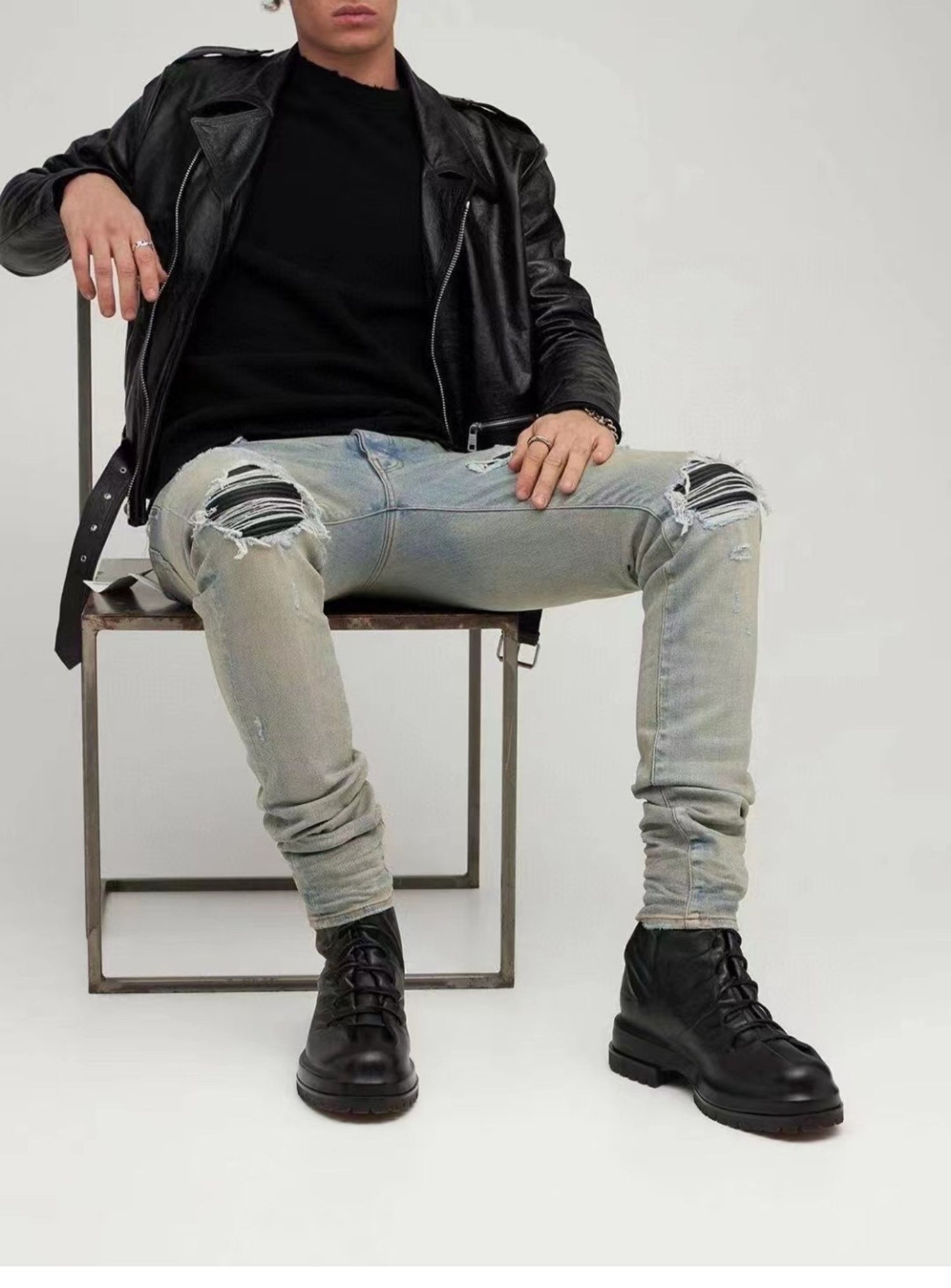 424 on Fairfax SS22 Crinkled Zip High-Top Retro Thick-Soled Lambskin Ankle Boots