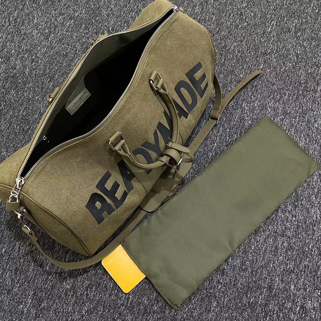 Readymade Overnight Bag - Army Green Canvas Embroidered Travel Bucket Gym Bag