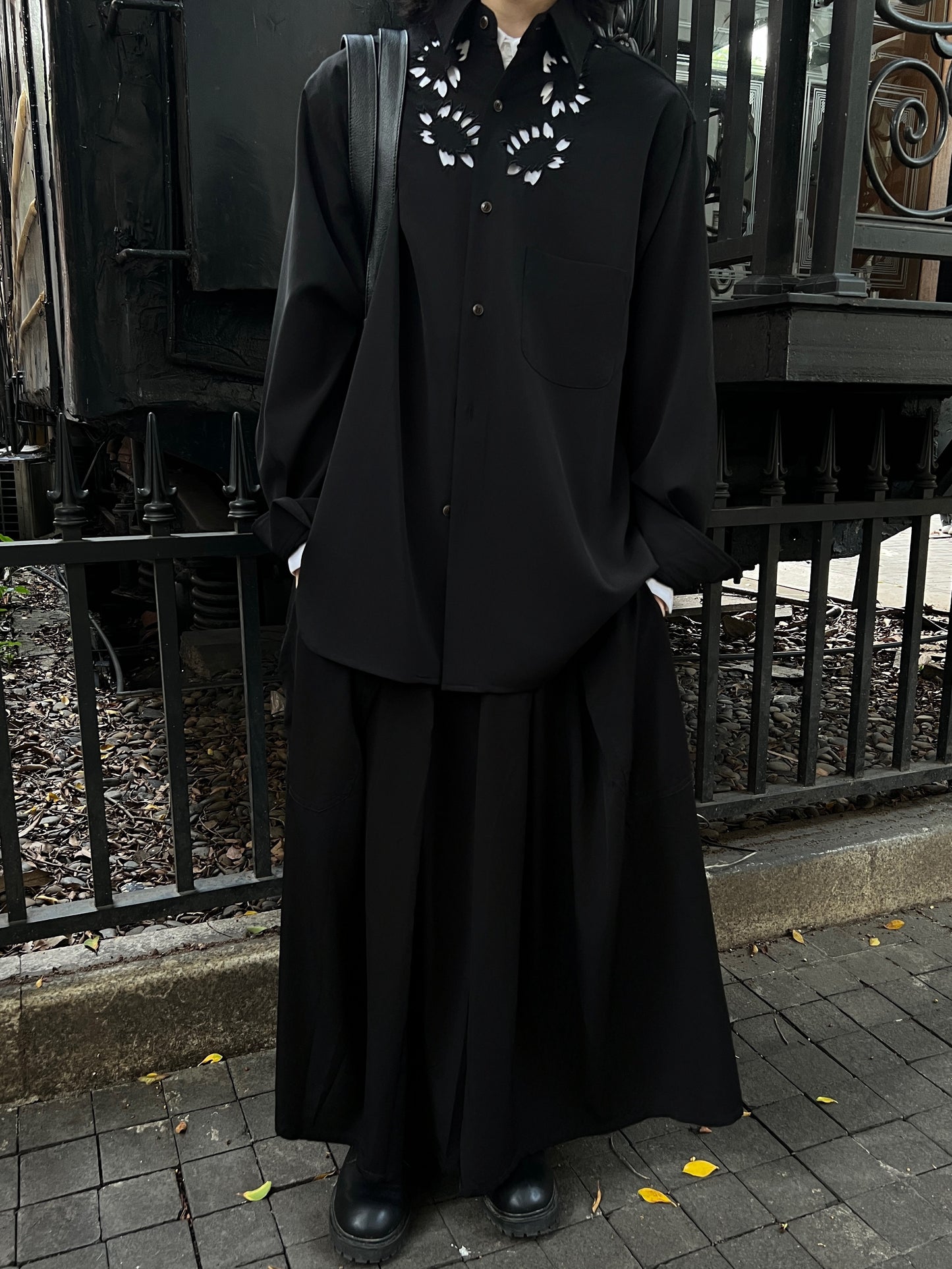 Self-made Yohji Yamamoto 'Flower & Youth' Wool Shirt Jacket - Cherry Blossom Cut-Out Detailing