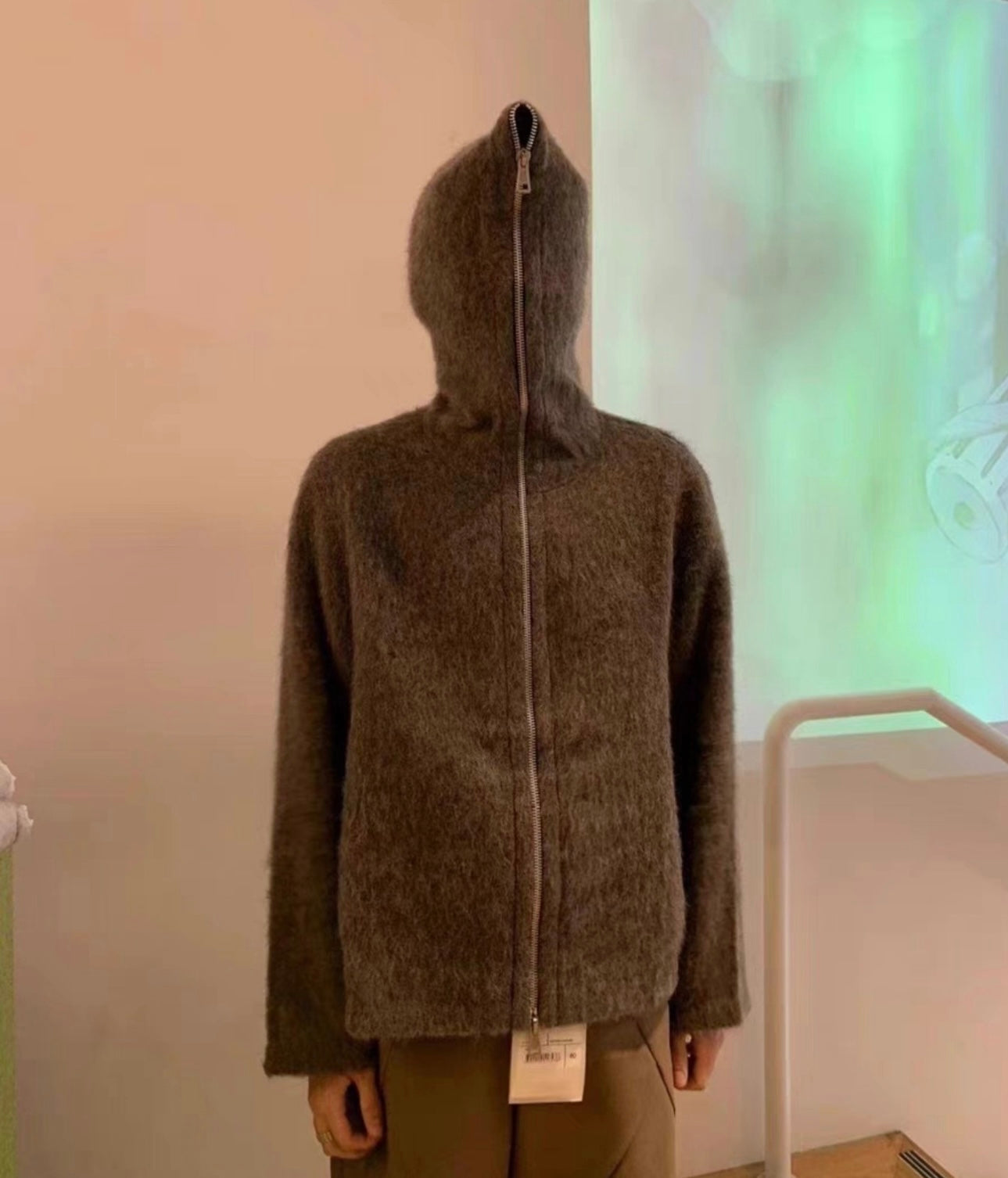 Self-made Our Legacy Grey Mohair Zip Cardigan – Wool Blend Relaxed Hooded Knit