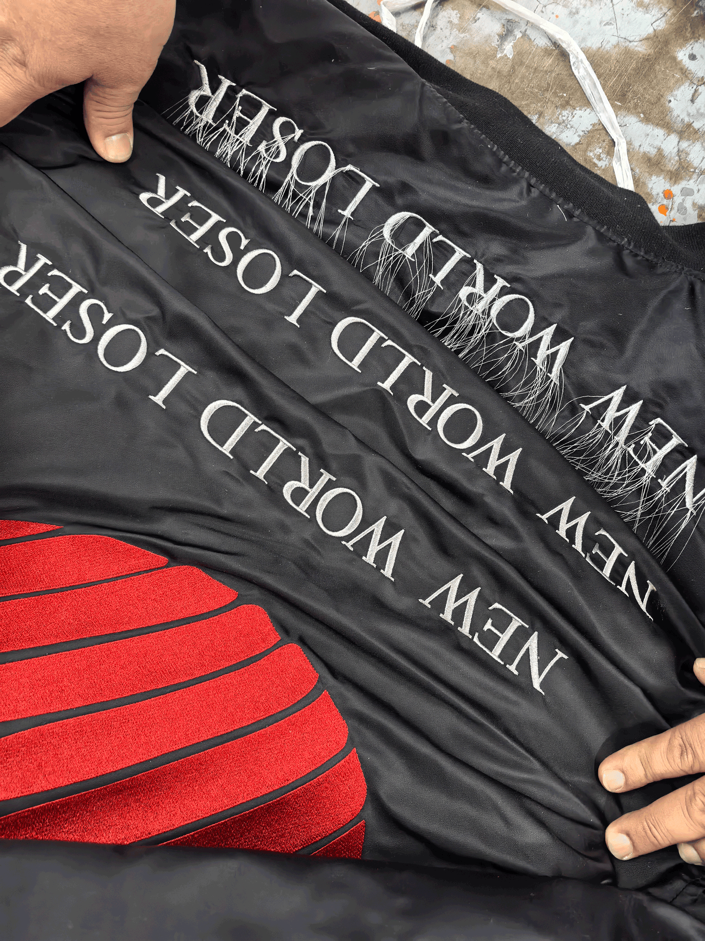 Self-made Hood By Air Fringe Bomber – HBA Embroidered Slogan Jacket
