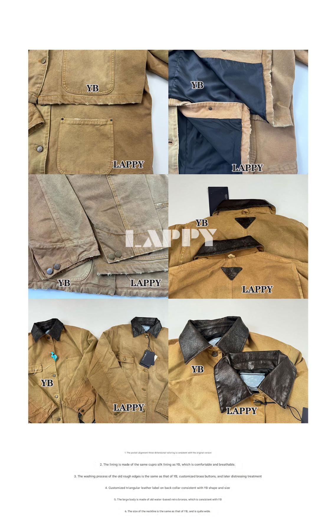 24SS Goatskin Patchwork Workwear Jacket with Leather Collar-Oversized Silhouette