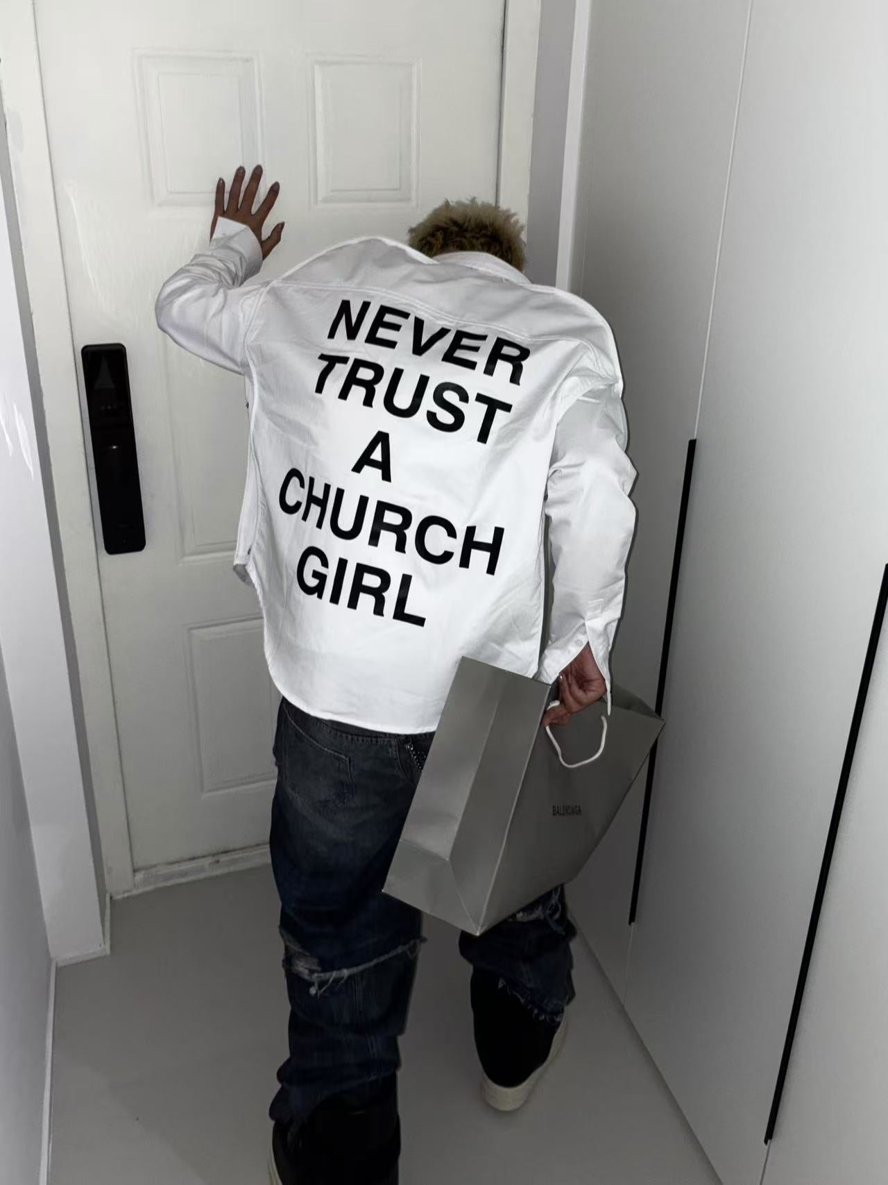 Self-made Hood By Air Religious Girl Print Shirt – White Oversized Casual Fit