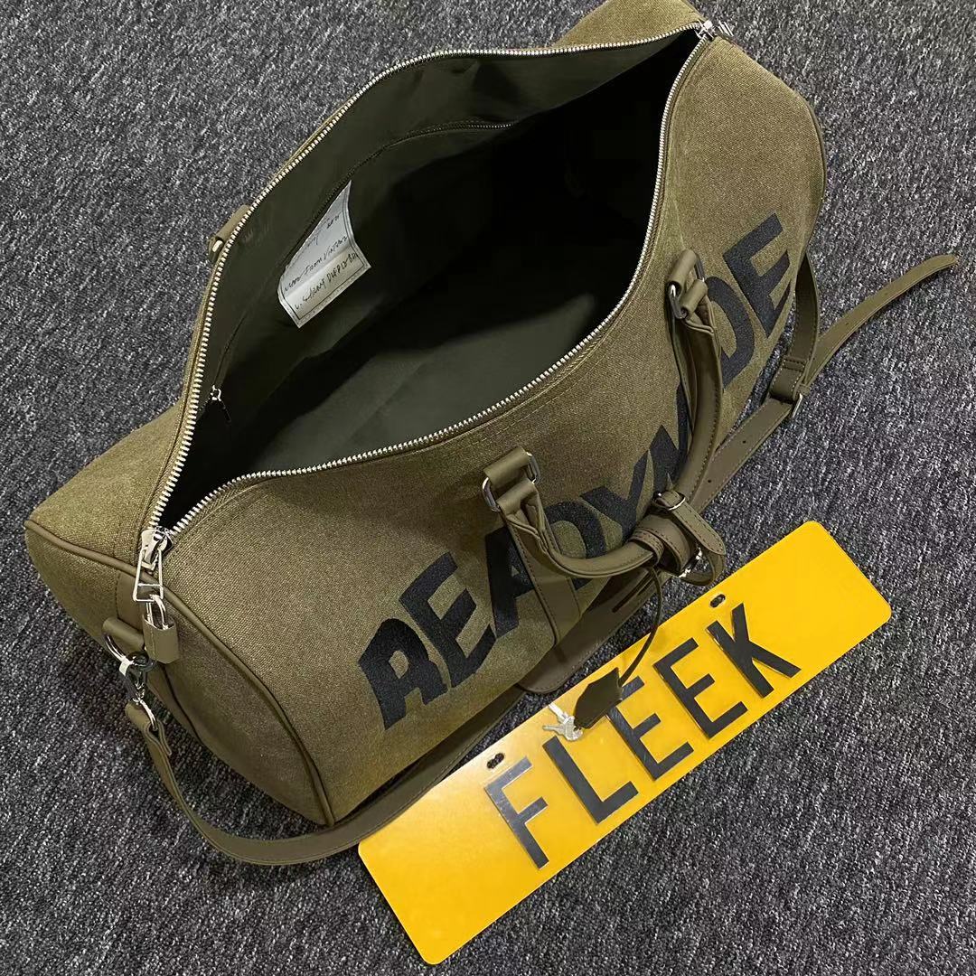Readymade Overnight Bag - Army Green Canvas Embroidered Travel Bucket Gym Bag