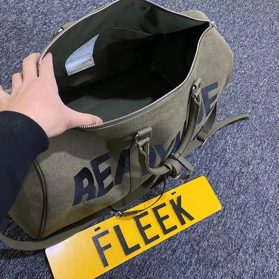 Readymade Overnight Bag - Army Green Canvas Embroidered Travel Bucket Gym Bag