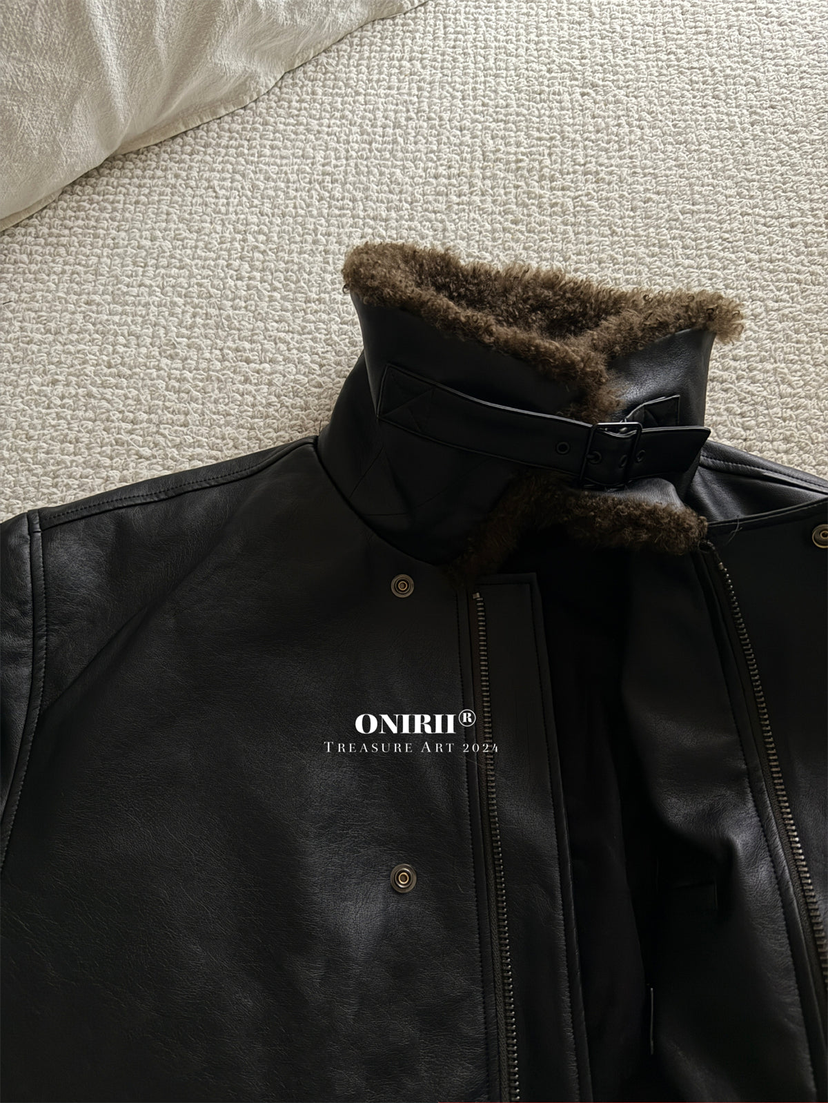 Heavyweight Le*maire Quilted Jacket Imported Lamb Wool Collar Gray-Black Padded Coats