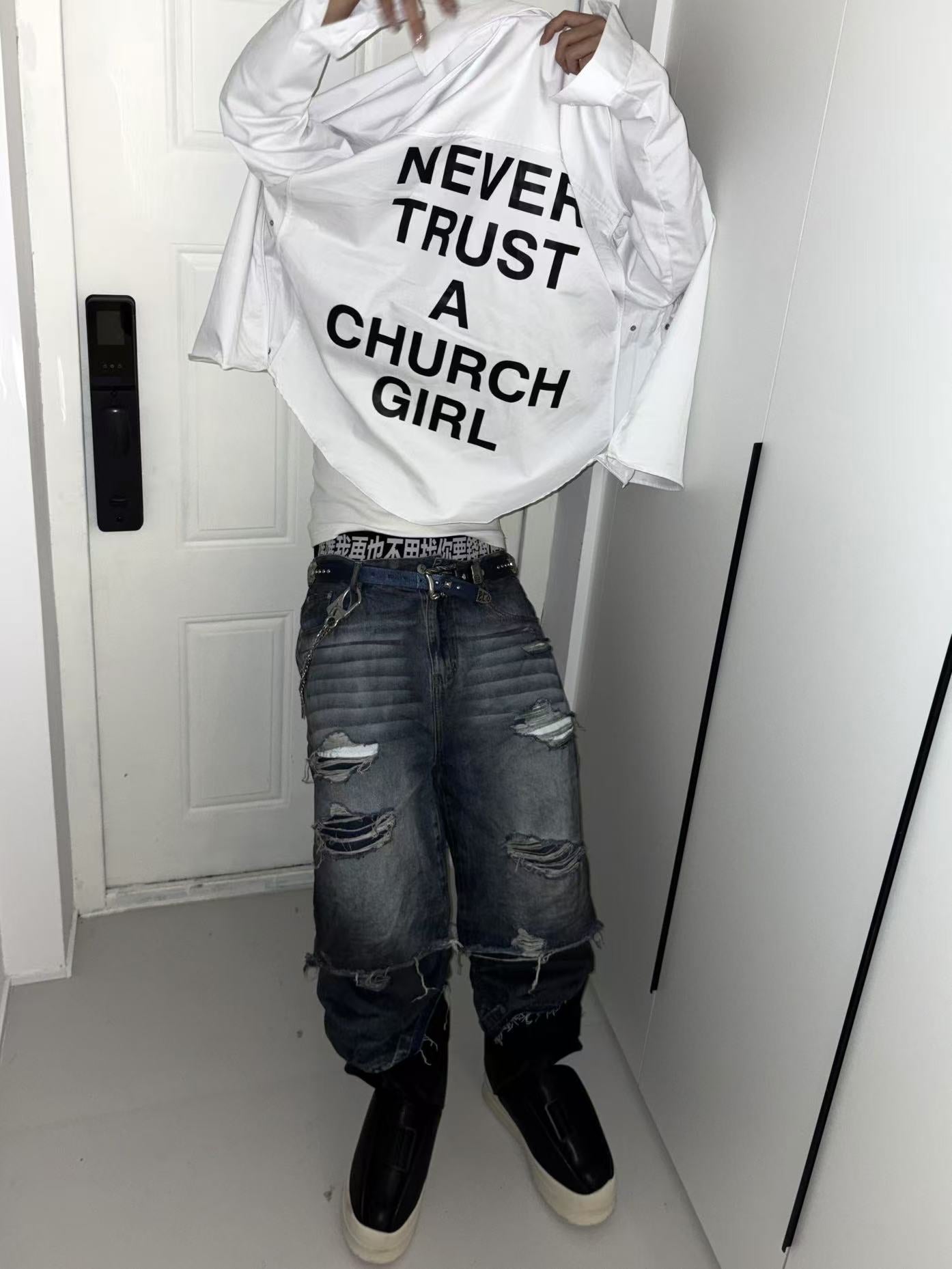 Self-made Hood By Air Religious Girl Print Shirt – White Oversized Casual Fit