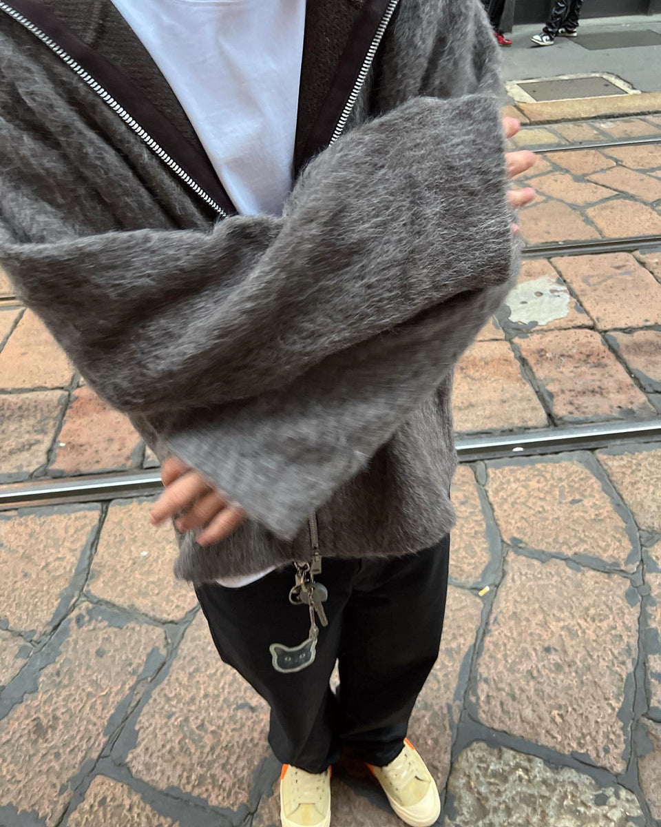 Self-made Our Legacy Grey Mohair Zip Cardigan – Wool Blend Relaxed Hooded Knit