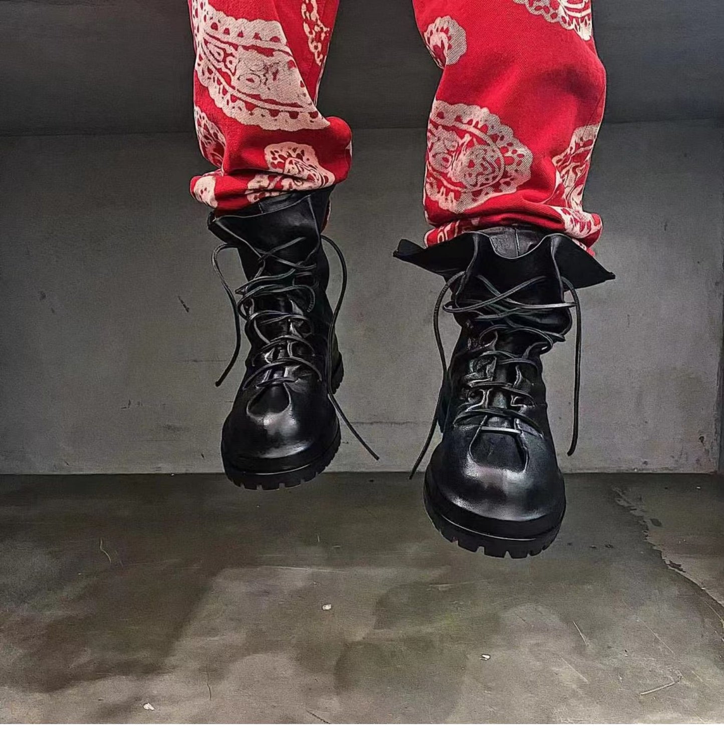 424 on Fairfax SS22 Crinkled Zip High-Top Retro Thick-Soled Lambskin Ankle Boots