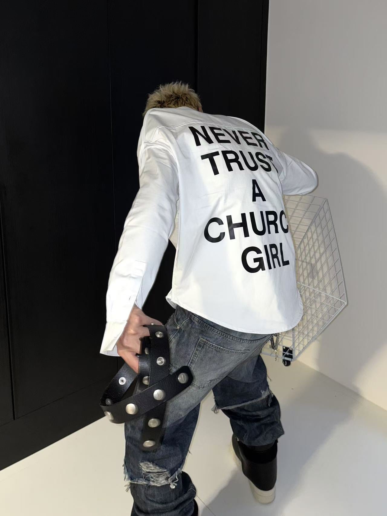Self-made Hood By Air Religious Girl Print Shirt – White Oversized Casual Fit