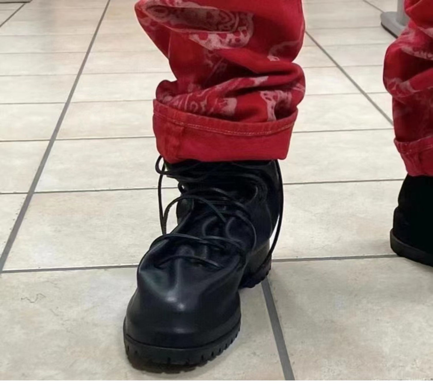 424 on Fairfax SS22 Crinkled Zip High-Top Retro Thick-Soled Lambskin Ankle Boots