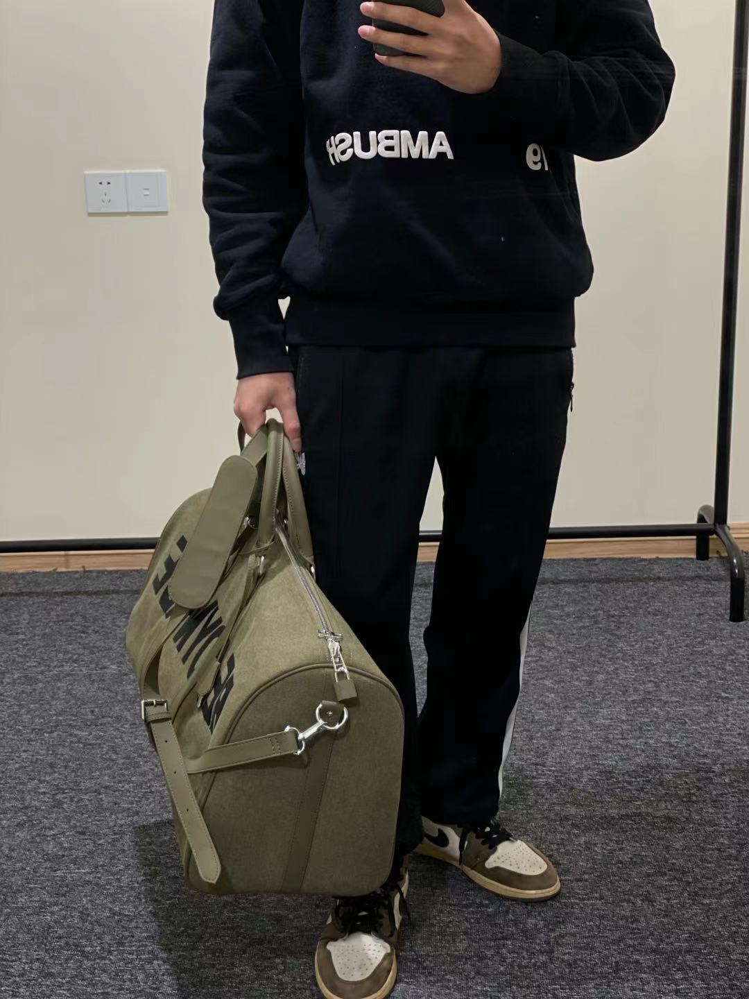 Readymade Overnight Bag - Army Green Canvas Embroidered Travel Bucket Gym Bag