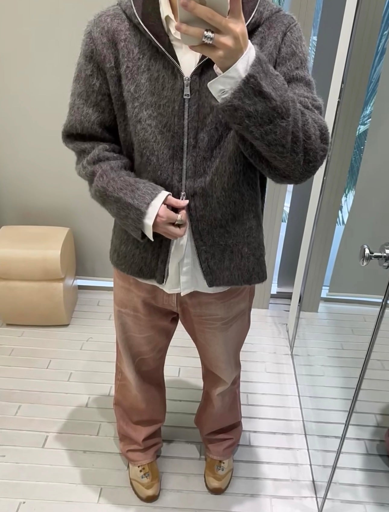 Self-made Our Legacy Grey Mohair Zip Cardigan – Wool Blend Relaxed Hooded Knit