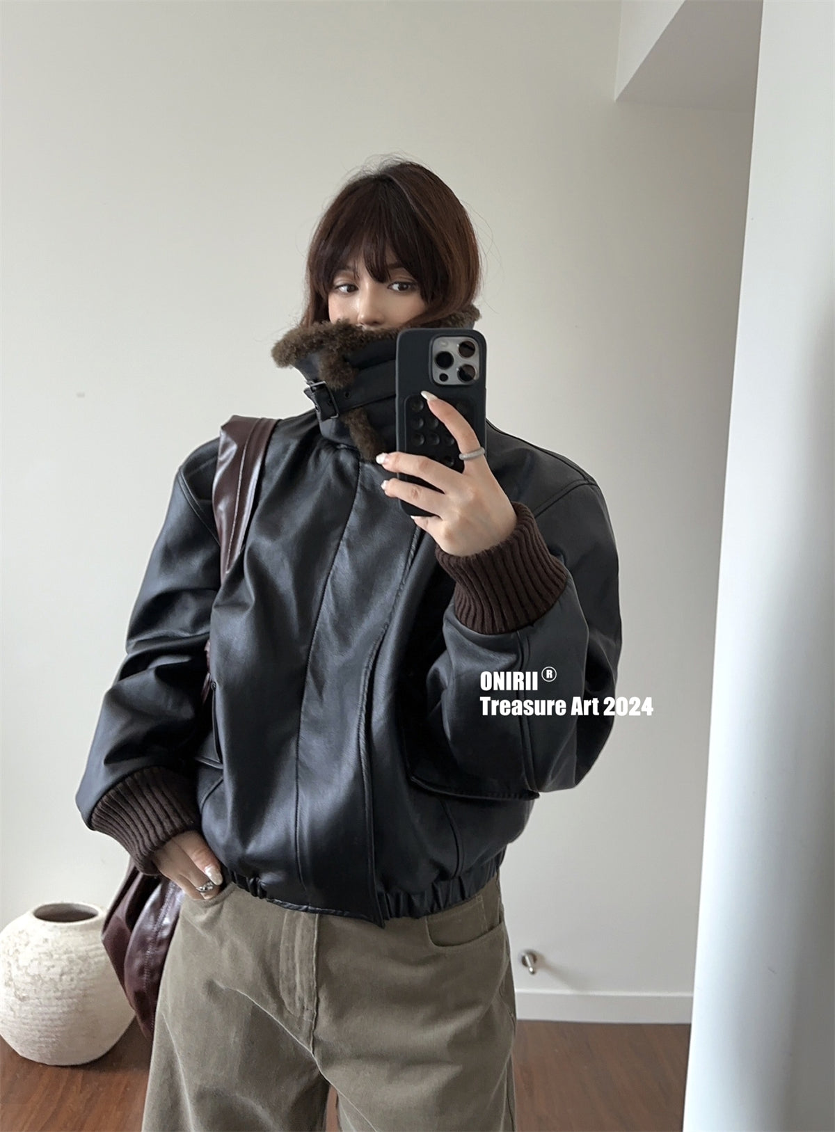 Heavyweight Le*maire Quilted Jacket Imported Lamb Wool Collar Gray-Black Padded Coats