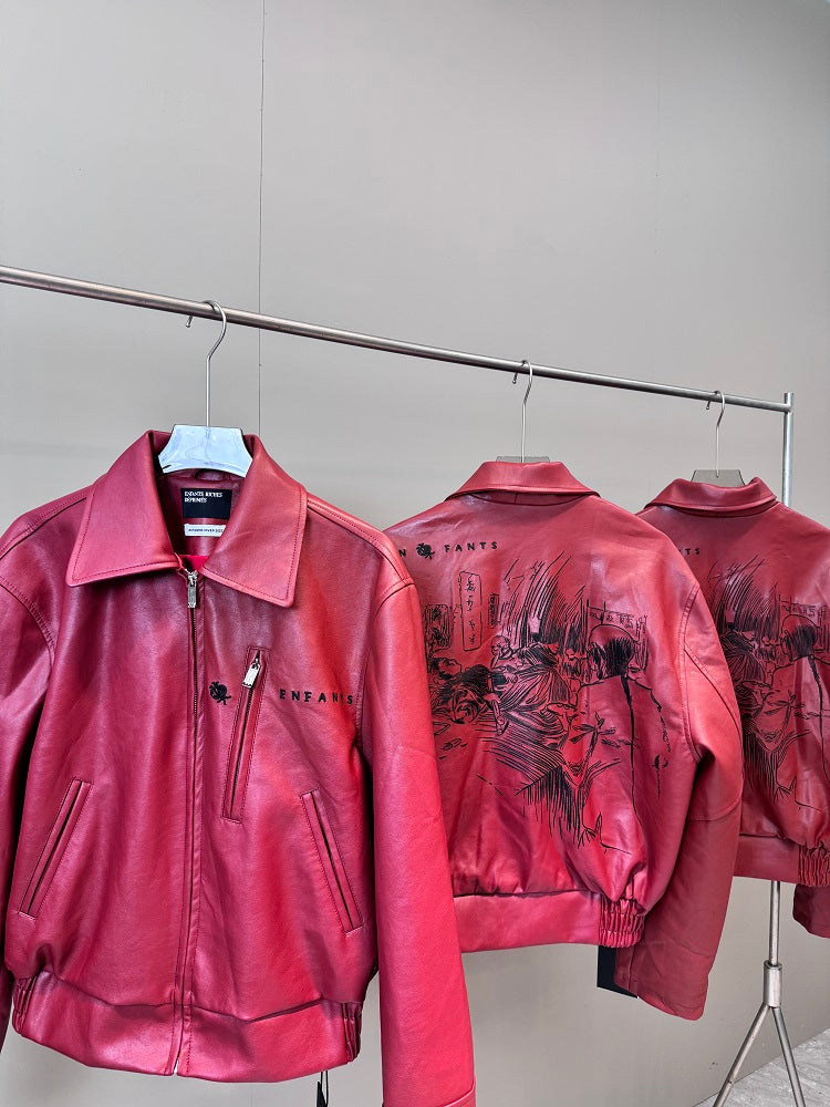 ERD Melancholic Heir PU Lambskin Jacket -Custom-Dyed Coated Cropped Leather Coat