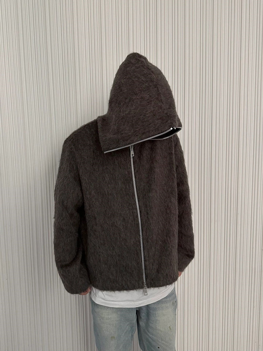 Self-made Our Legacy Grey Mohair Zip Cardigan – Wool Blend Relaxed Hooded Knit