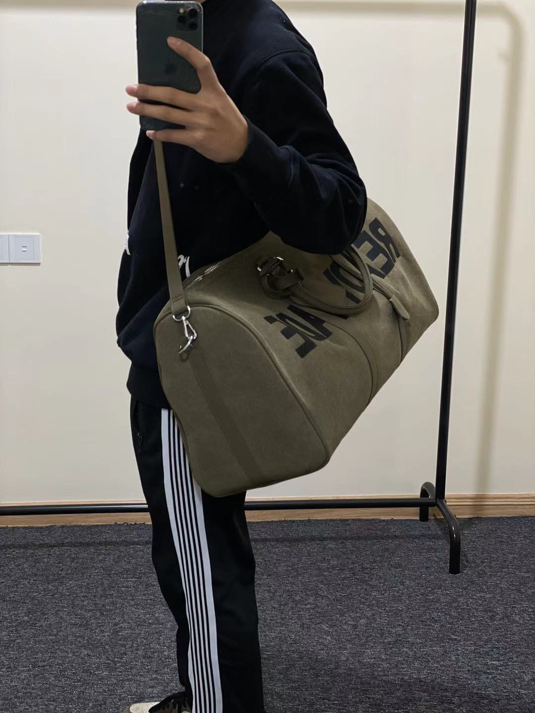 Readymade Overnight Bag - Army Green Canvas Embroidered Travel Bucket Gym Bag