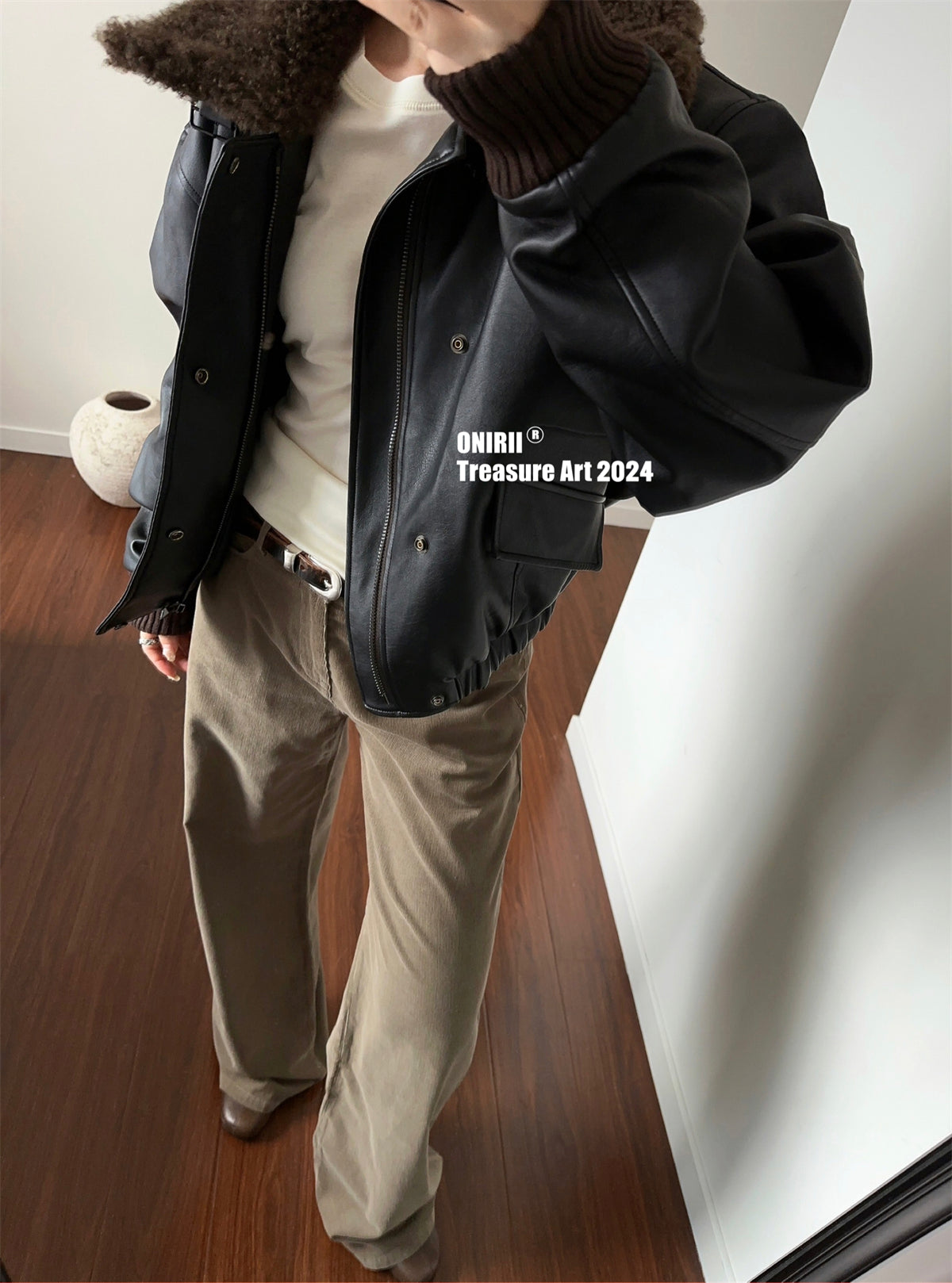 Heavyweight Le*maire Quilted Jacket Imported Lamb Wool Collar Gray-Black Padded Coats