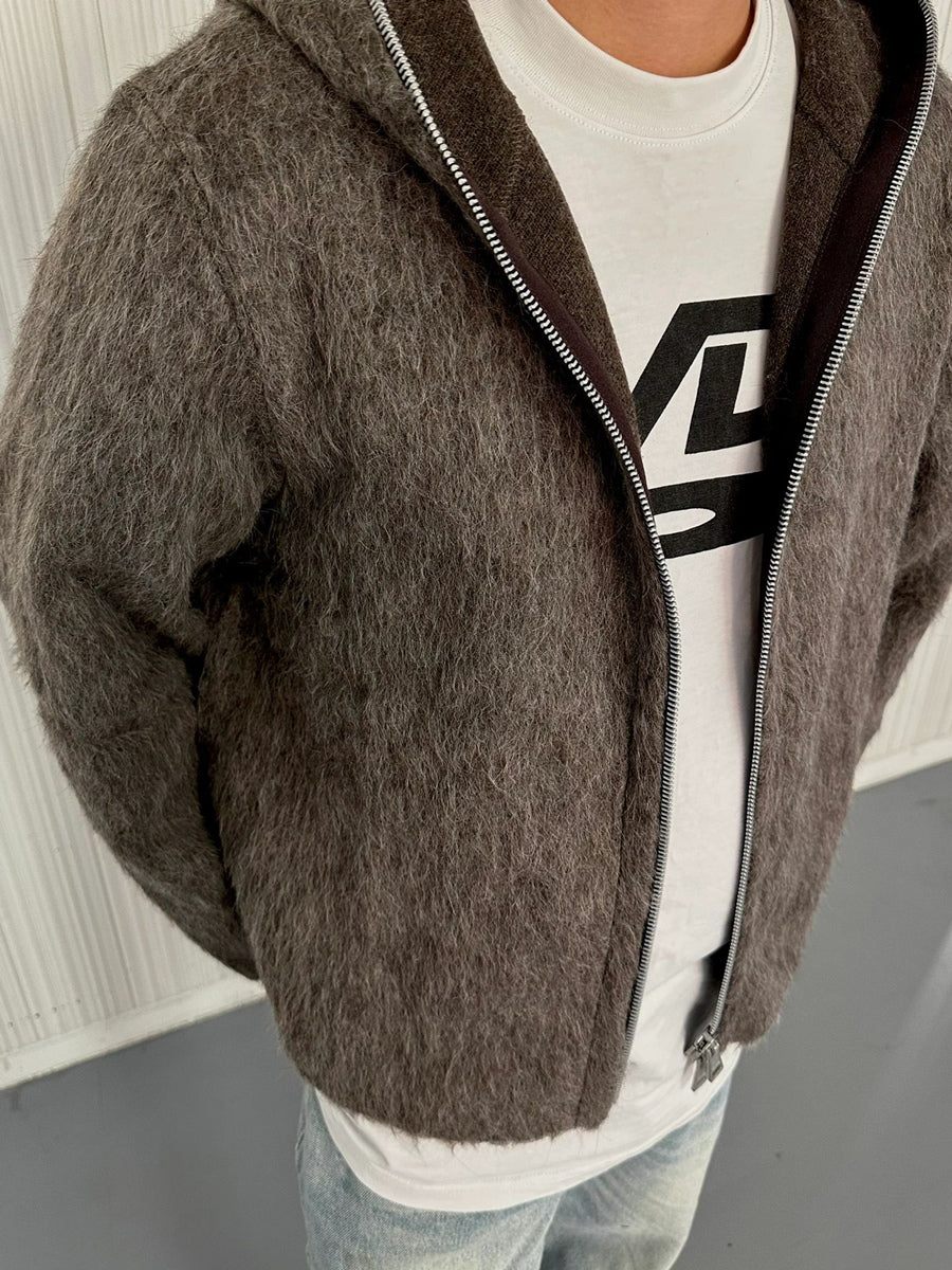 Self-made Our Legacy Grey Mohair Zip Cardigan – Wool Blend Relaxed Hooded Knit