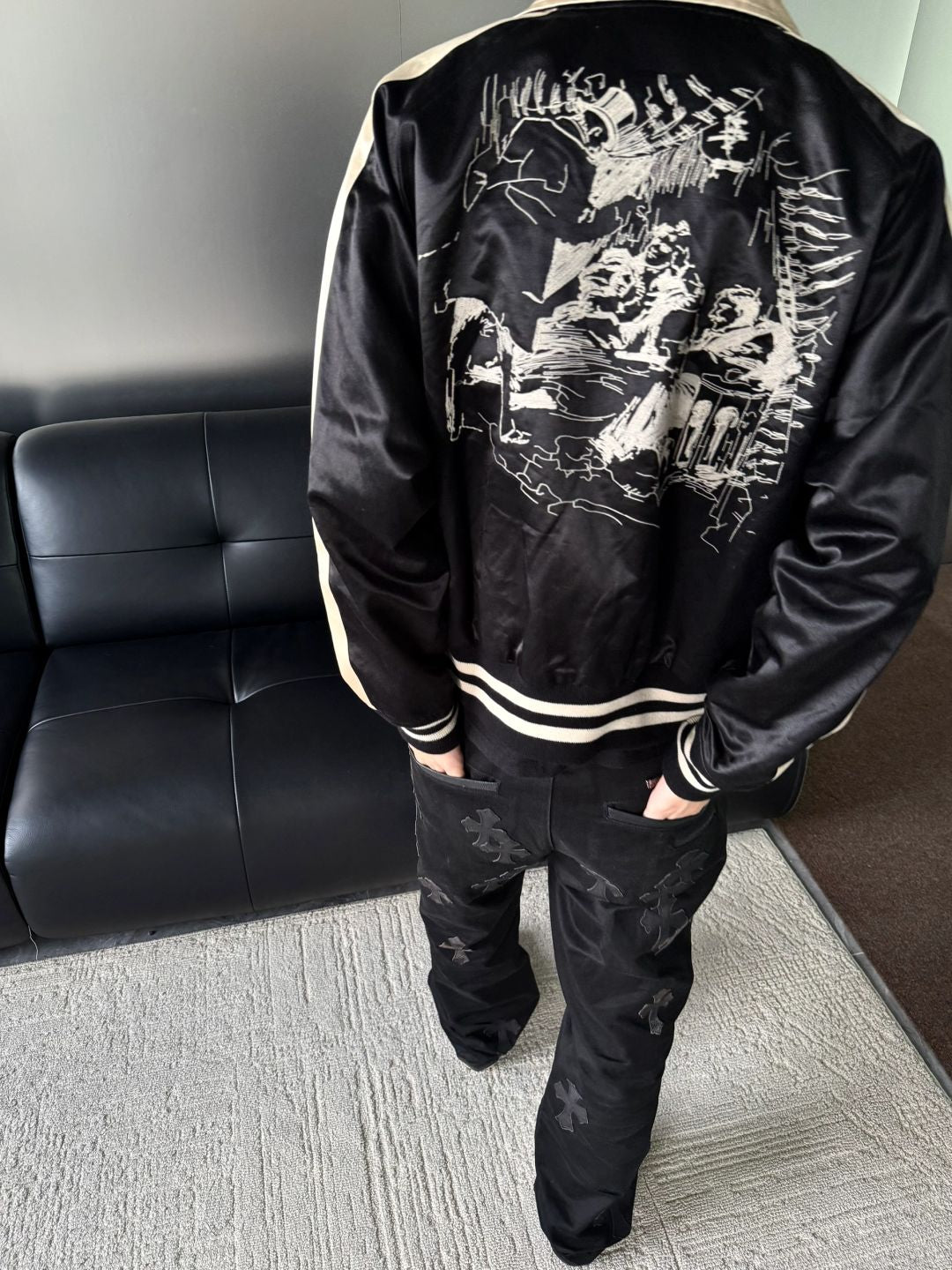 ERD AW24 'Opium Den' Varsity Jacket - Silk Court Embroidery Baseball Coat