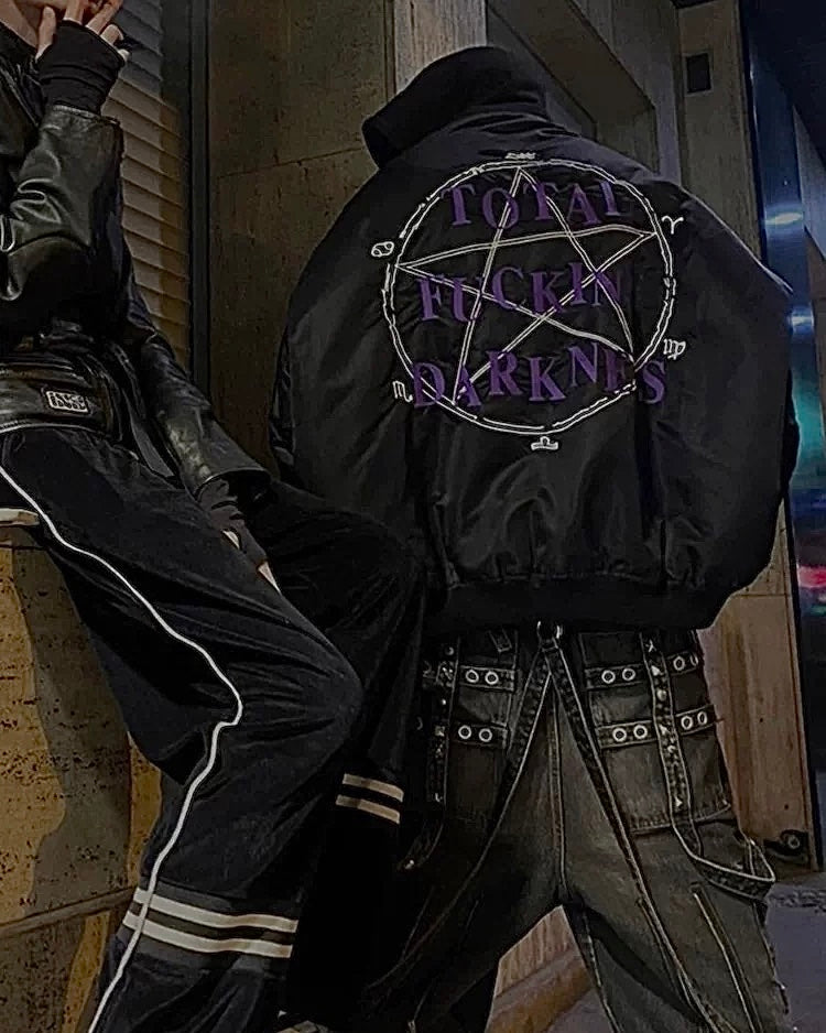 Donclickin VET TFD Pentagram Homme Bomber – Oversized Heavyweight Padded Jacket