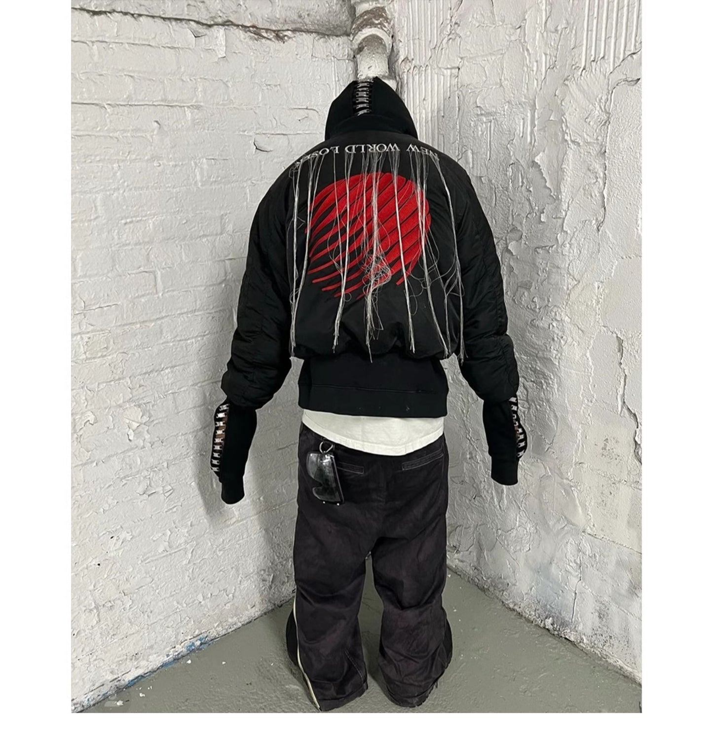 Self-made Hood By Air Fringe Bomber – HBA Embroidered Slogan Jacket