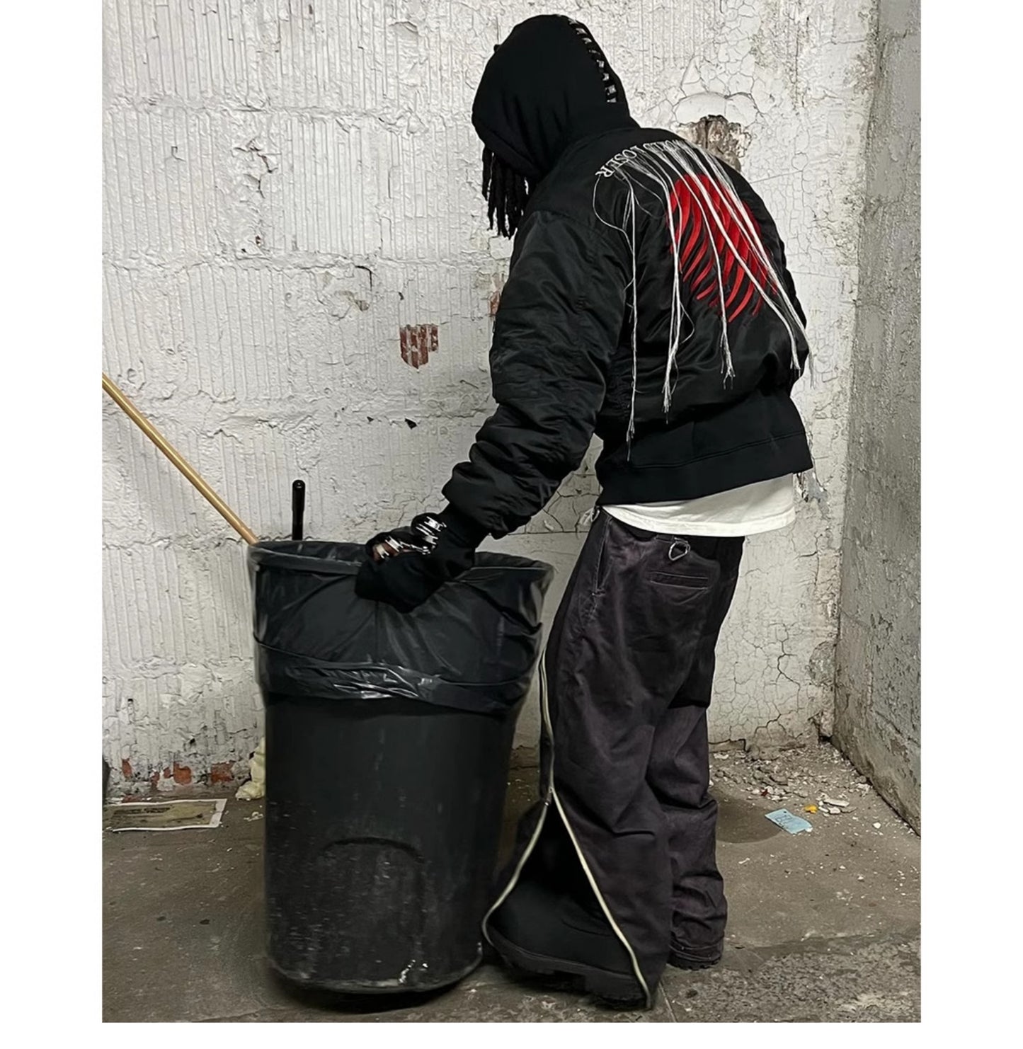 Self-made Hood By Air Fringe Bomber – HBA Embroidered Slogan Jacket