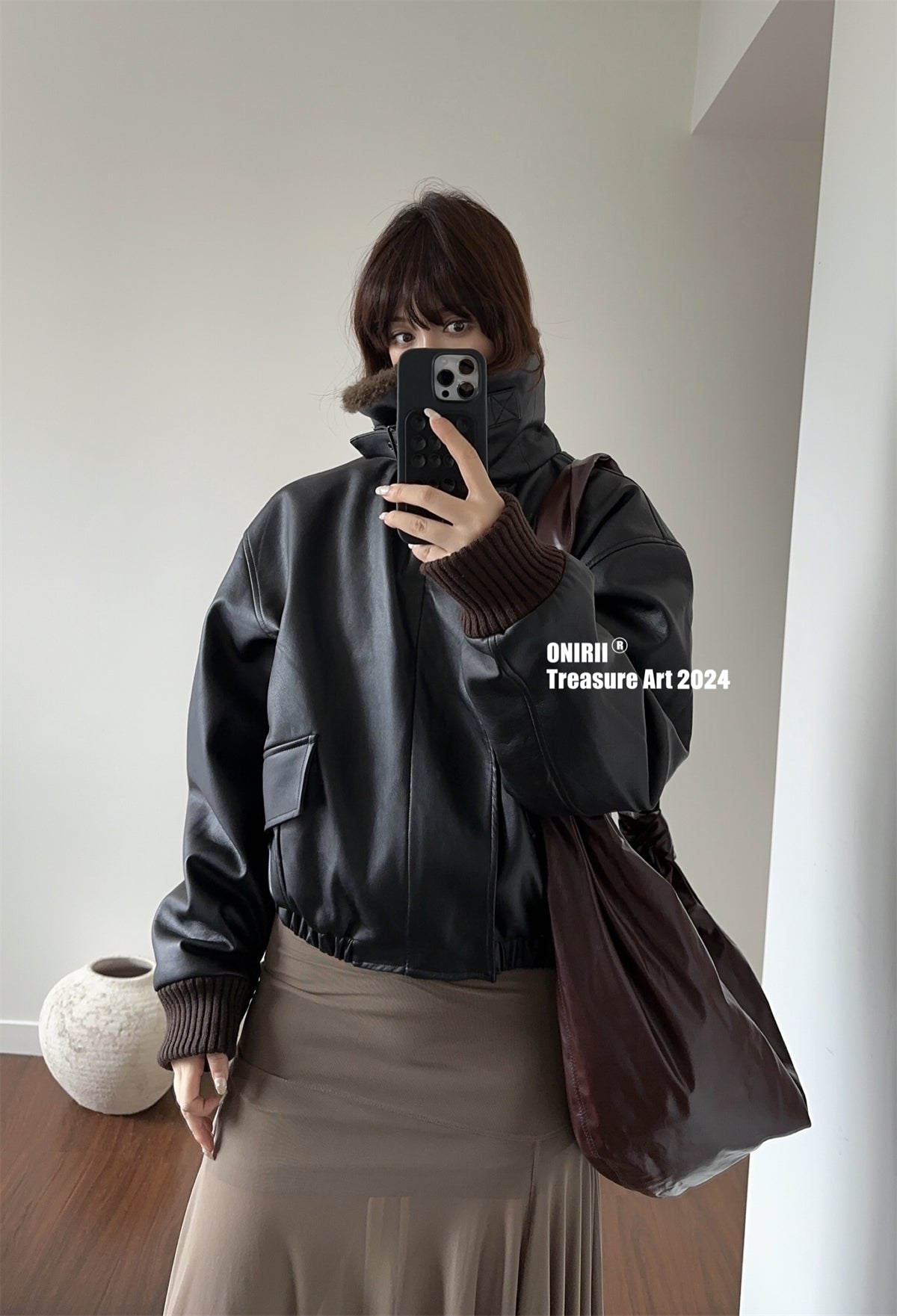 Heavyweight Le*maire Quilted Jacket Imported Lamb Wool Collar Gray-Black Padded Coats