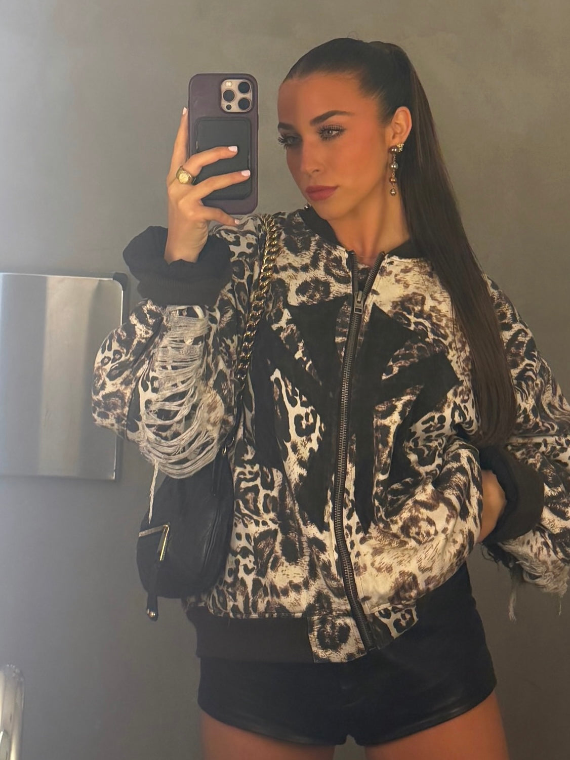 Mowalola x Ksubi Cheetah Print Bomber - Distressed Zip-Up Jacket Deconstructed Details