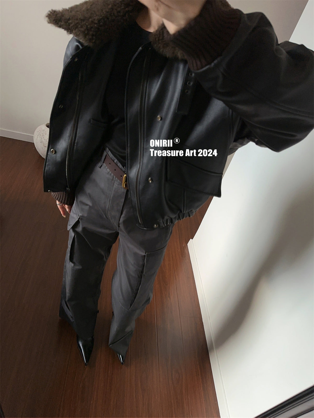 Heavyweight Le*maire Quilted Jacket Imported Lamb Wool Collar Gray-Black Padded Coats