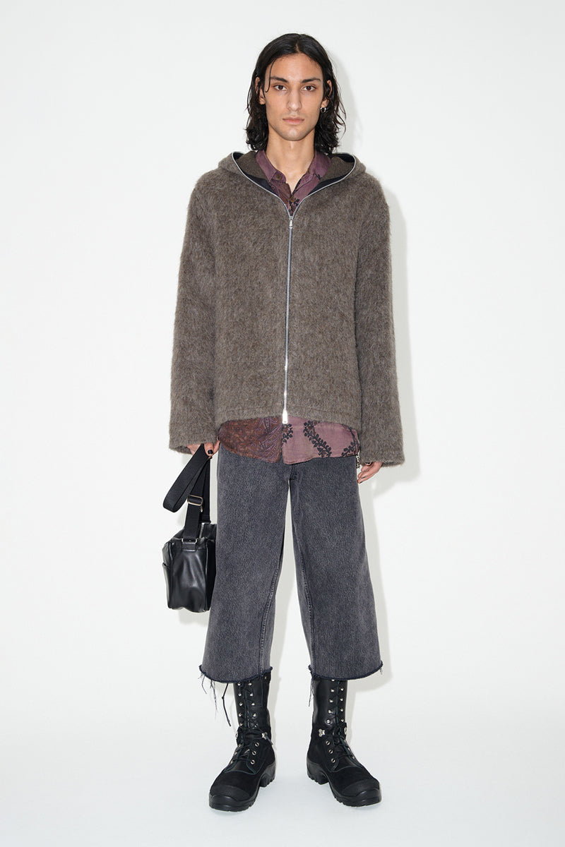 Self-made Our Legacy Grey Mohair Zip Cardigan – Wool Blend Relaxed Hooded Knit