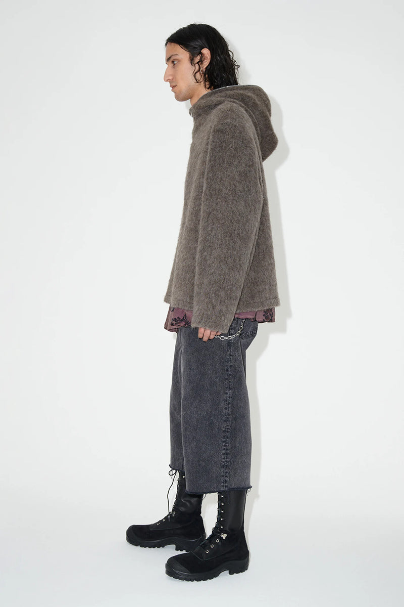 Self-made Our Legacy Grey Mohair Zip Cardigan – Wool Blend Relaxed Hooded Knit