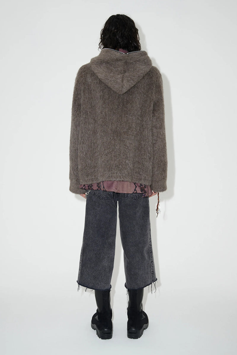 Self-made Our Legacy Grey Mohair Zip Cardigan – Wool Blend Relaxed Hooded Knit