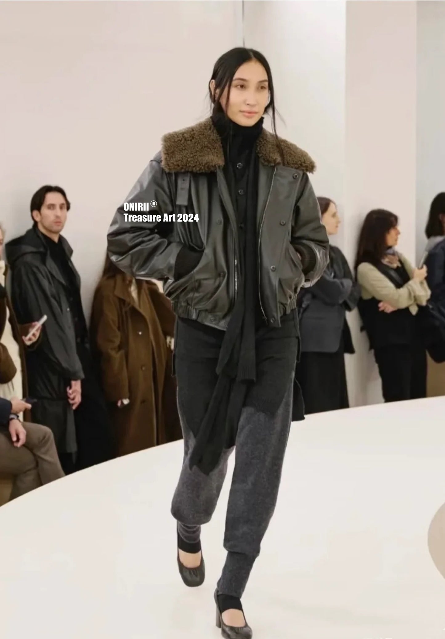 Heavyweight Le*maire Quilted Jacket Imported Lamb Wool Collar Gray-Black Padded Coats