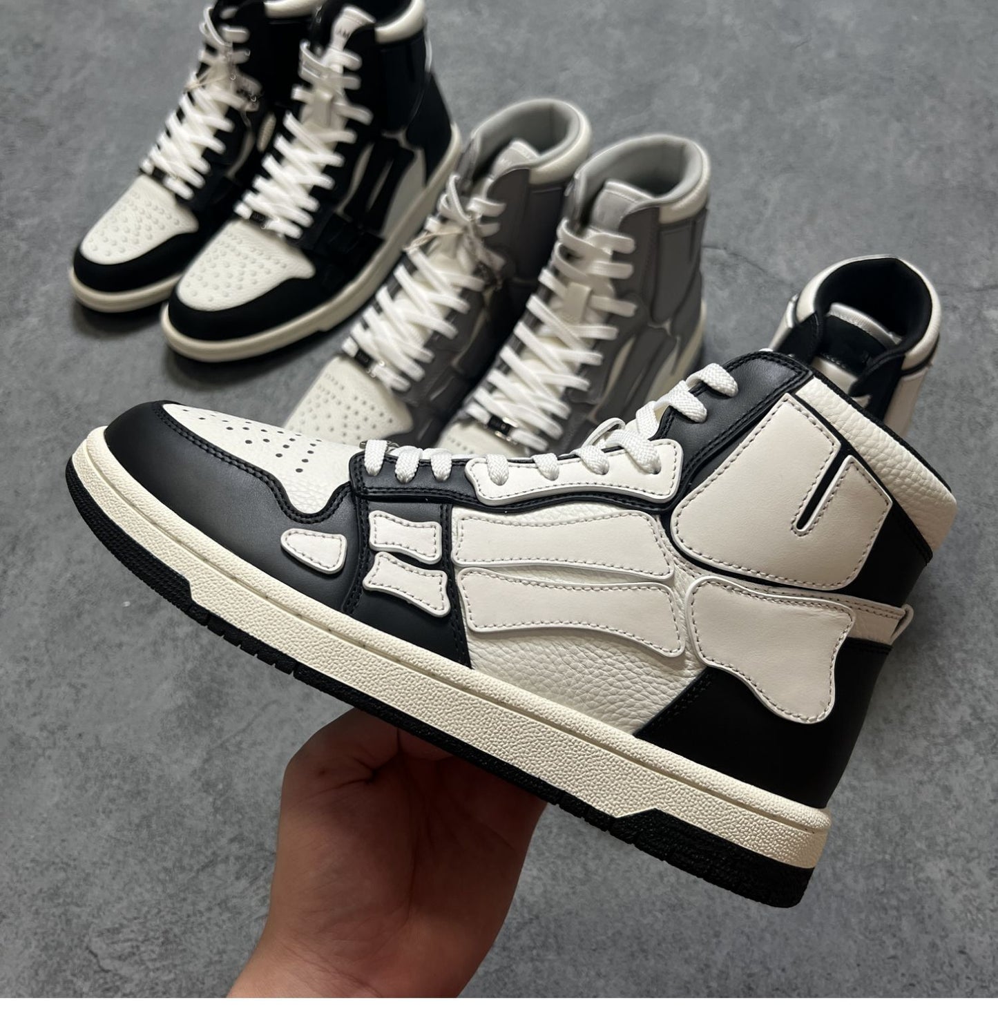 2023SS Bone Shoes Lychee Grain Top Layer Cowhide High-top Leisure Board Shoes