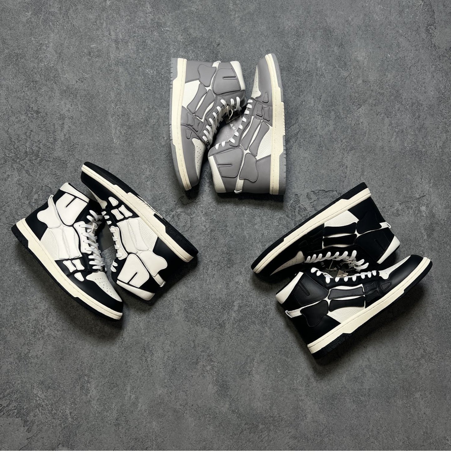 2023SS Bone Shoes Lychee Grain Top Layer Cowhide High-top Leisure Board Shoes