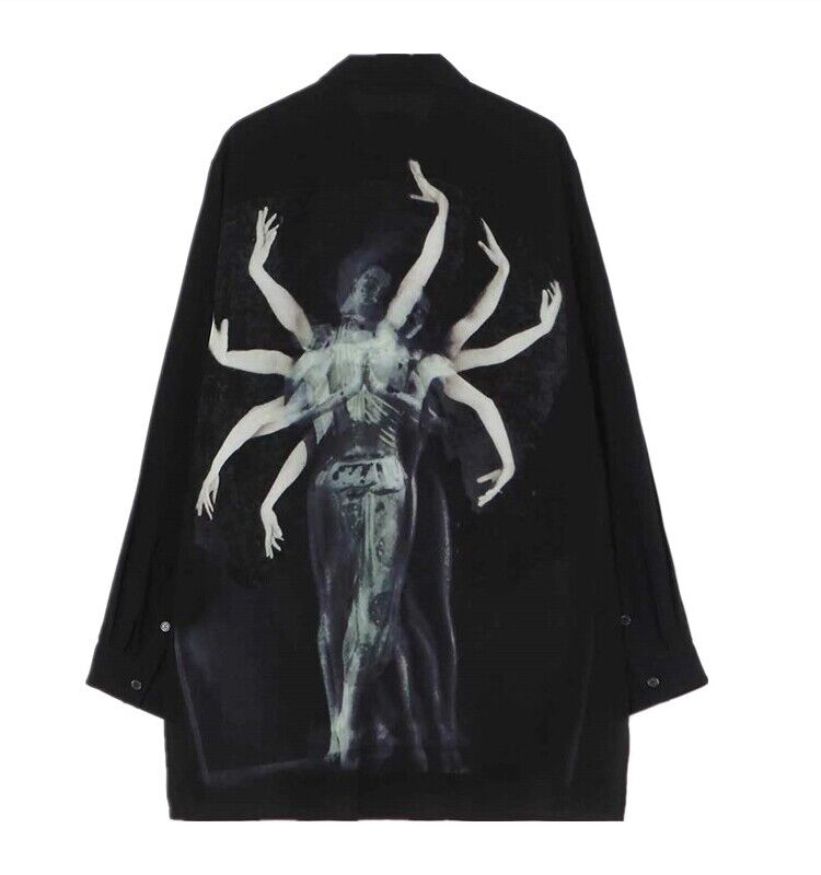 Yohji Yamamoto Vibe 23ss Asura Unisex Overlape Print Top Black Long Loose Shirt