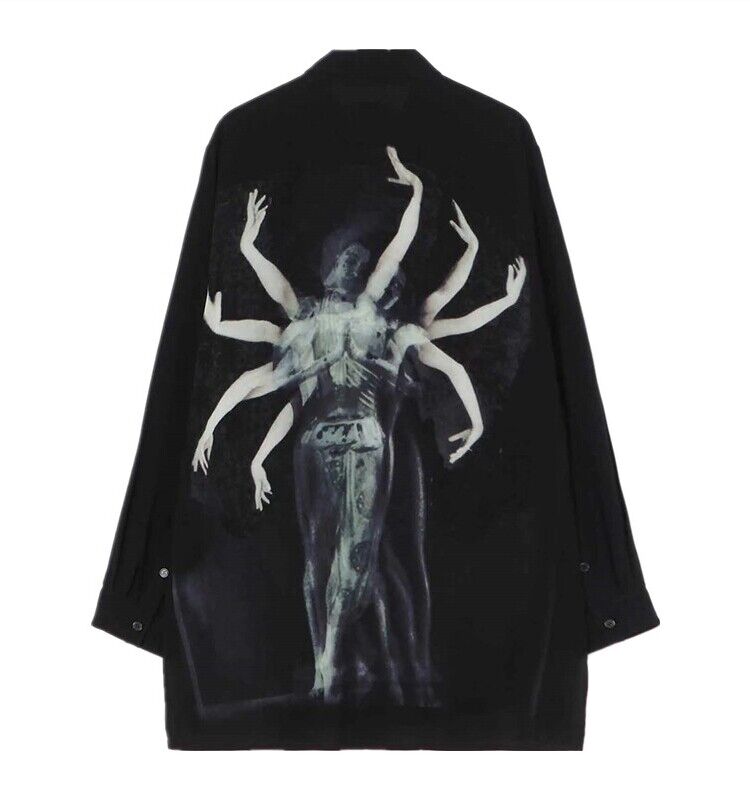 Yohji Yamamoto Vibe 23ss Asura Unisex Overlape Print Top Black Long Loose Shirt