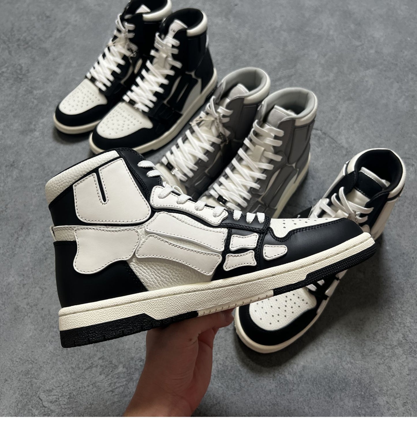2023SS Bone Shoes Lychee Grain Top Layer Cowhide High-top Leisure Board Shoes