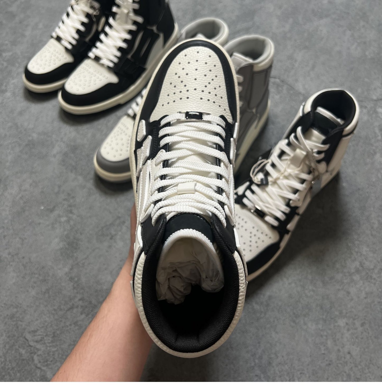 2023SS Bone Shoes Lychee Grain Top Layer Cowhide High-top Leisure Board Shoes